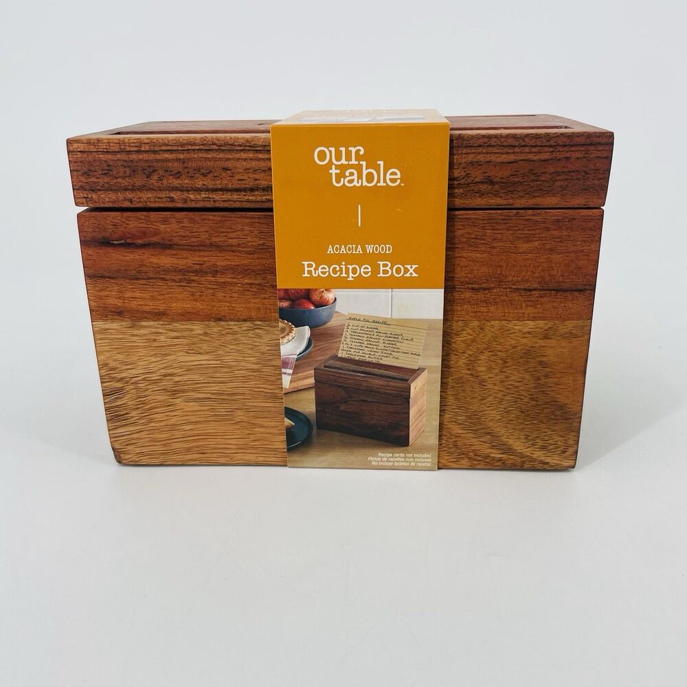 Our Table Acacia Wood Recipe Box Groove On Lid Bed Bath Beyond *No Cards NEW